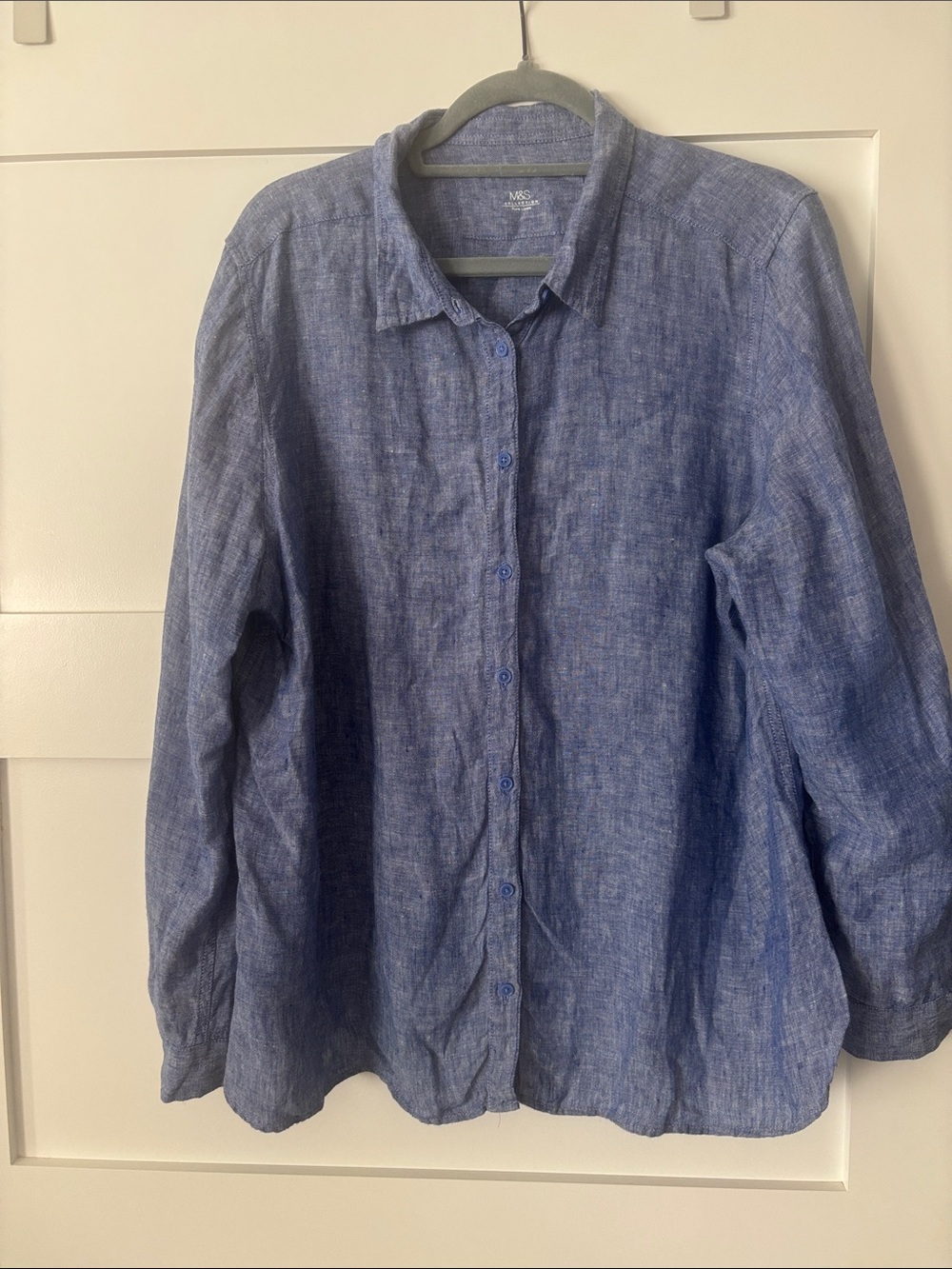 Marks & Spencer Women's Blue Button-Down Linen Shirt